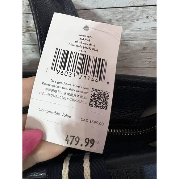 Kate Spade Large Tote Denim Leather Blue Bag NWT New - Picture 7 of 8